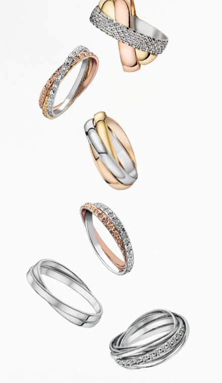 Alliances trois anneaux or jaune or gris or rose